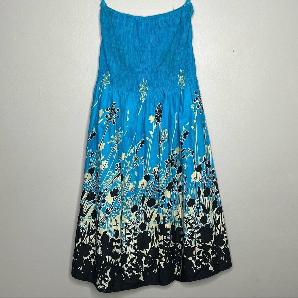 CYN by Cynthia Mehra Vintage Y2K Strapless Smocked Floral Summer Sun Dress I